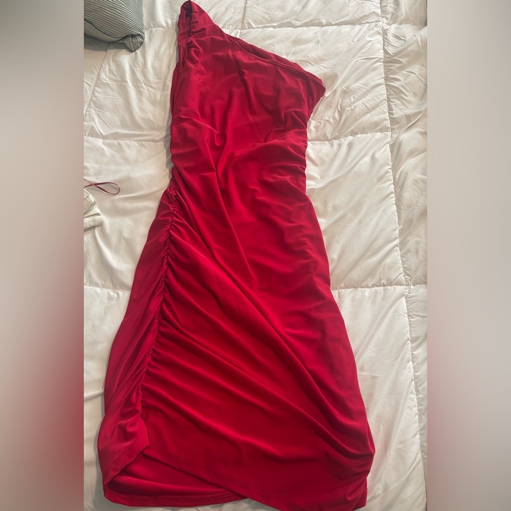 Jump Red Ruched One Shoulder Cocktail Dress